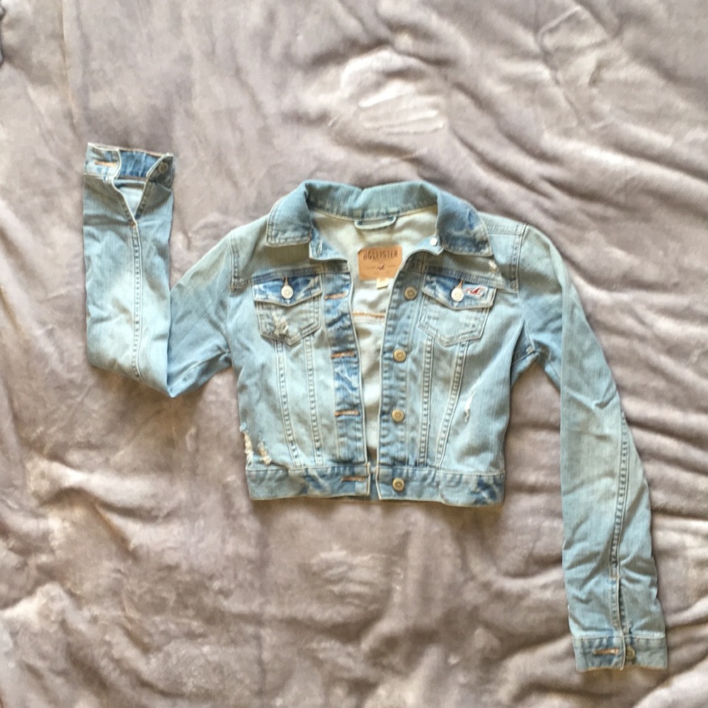 Hollister Denim Distressed Cropped Jean Jacket